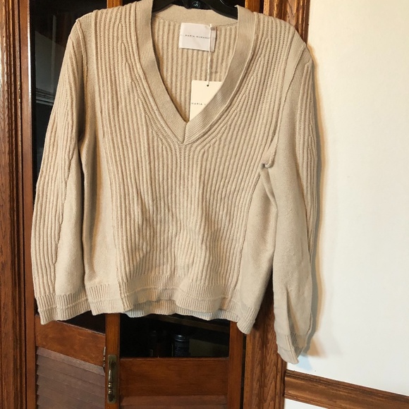 Maria McManus fisherman cashmere rib deep v neck sweater crema NO OFFERS - Picture 4 of 10